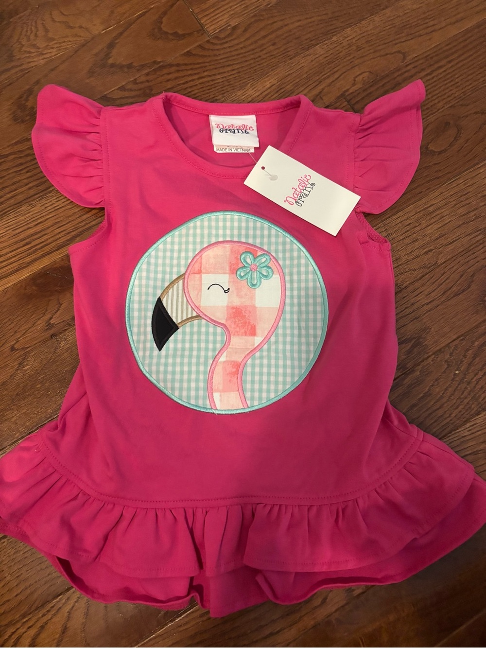 NWT Pink Flamingo Appliqué Ruffle Top